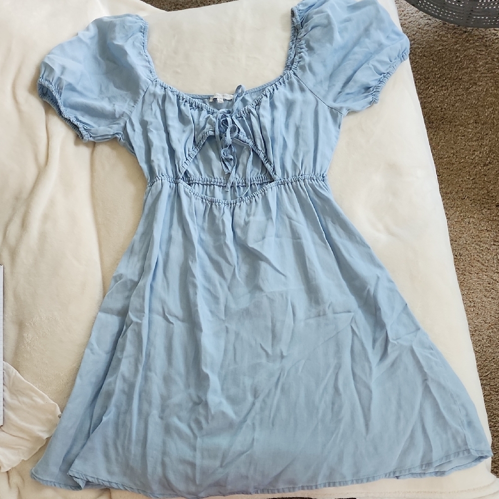 Jr Girl Light Blue Puff Sleeve Dress NWOT Size L